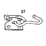 Line drawing of a metal latch with a curved hook and a rectangular mounting plate, labeled 37 above.