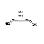 Sketch of a curved bar with eyelet ends and mounting holes, labeled with numbers 658 and 958.